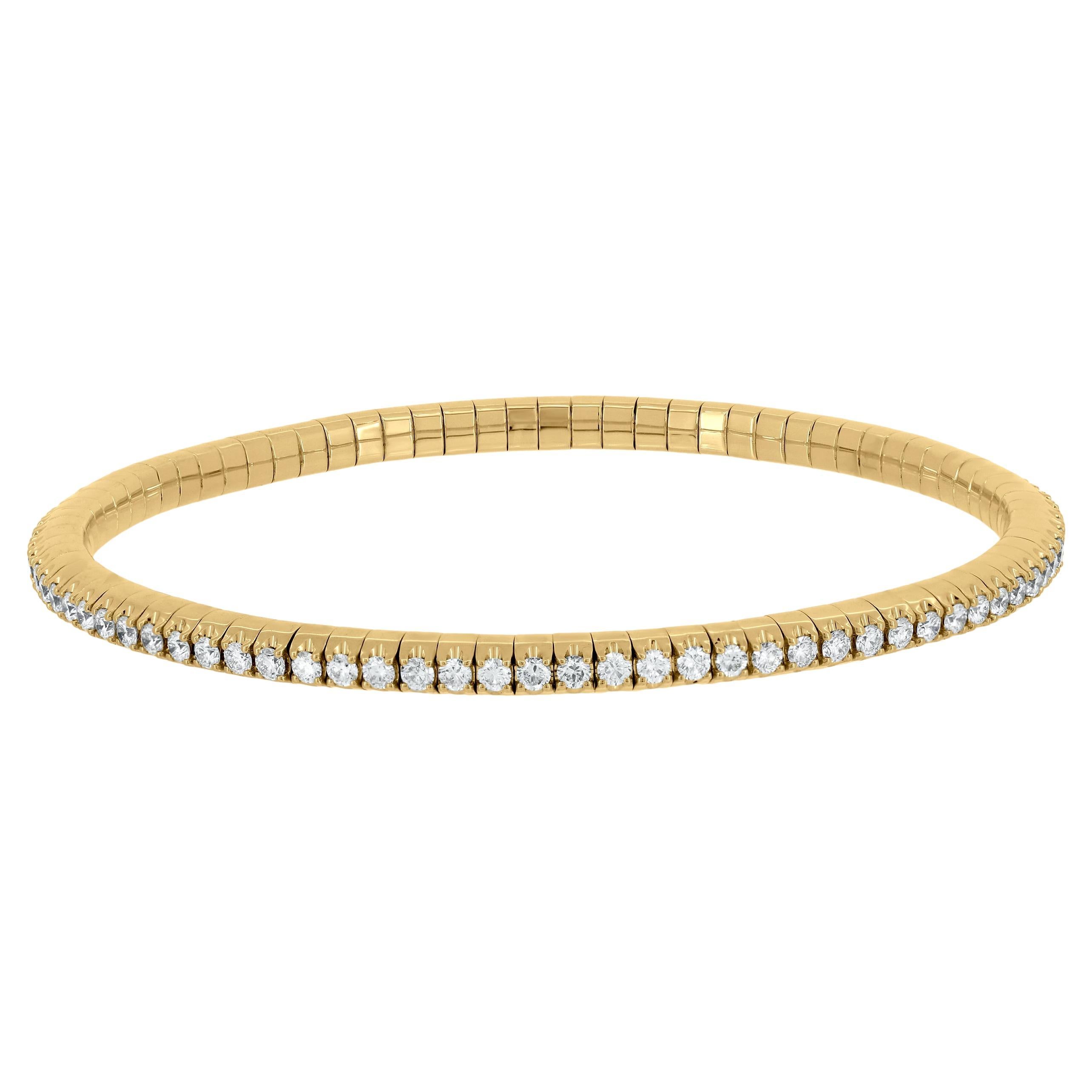 Nigaam Bracelet tennis flexible en or jaune 18 carats avec diamants naturels de 2,50 carats
