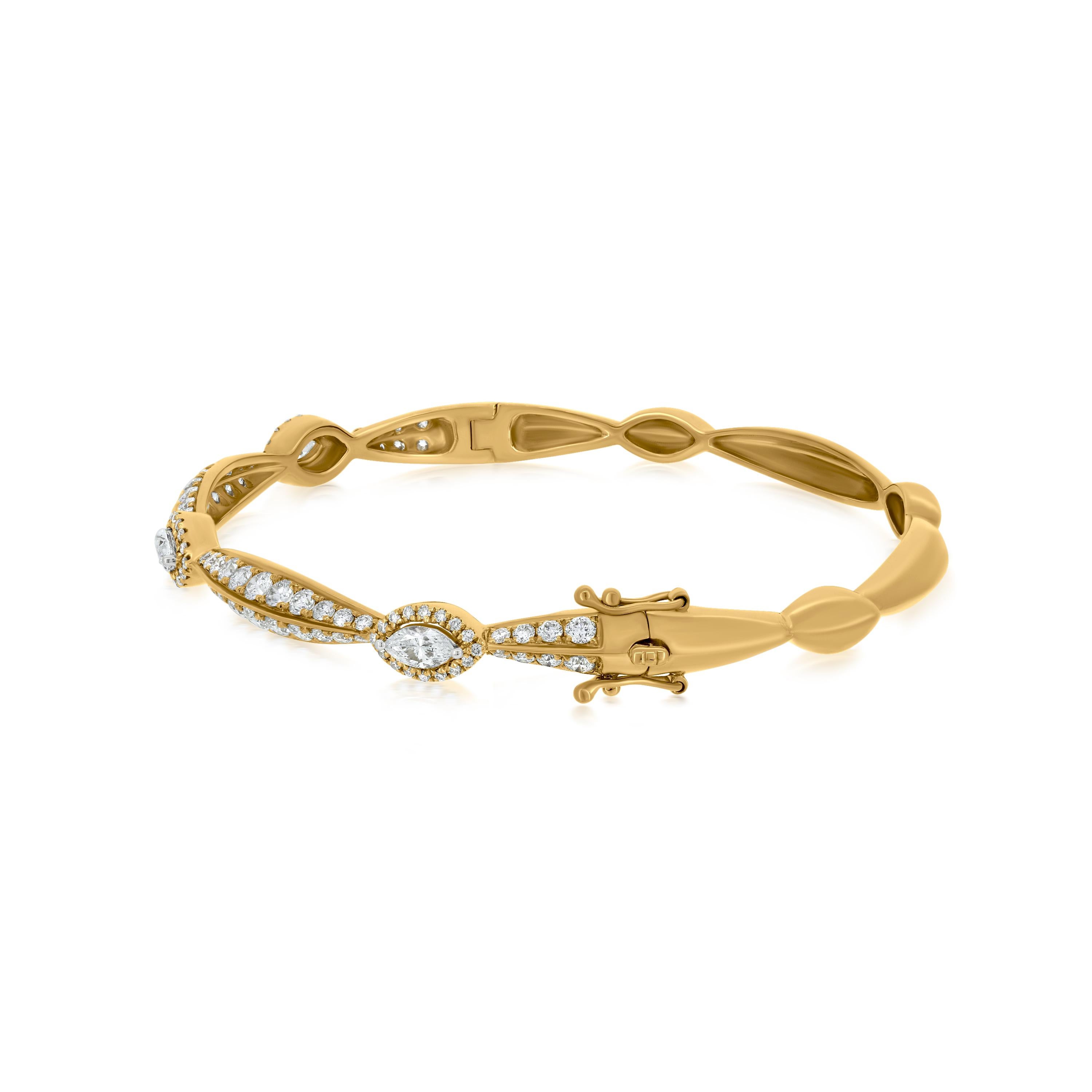 Contemporary Nigaam 2.54cttw. Diamond Bridal Wear Bangle Bracelet in 18k Yellow Gold