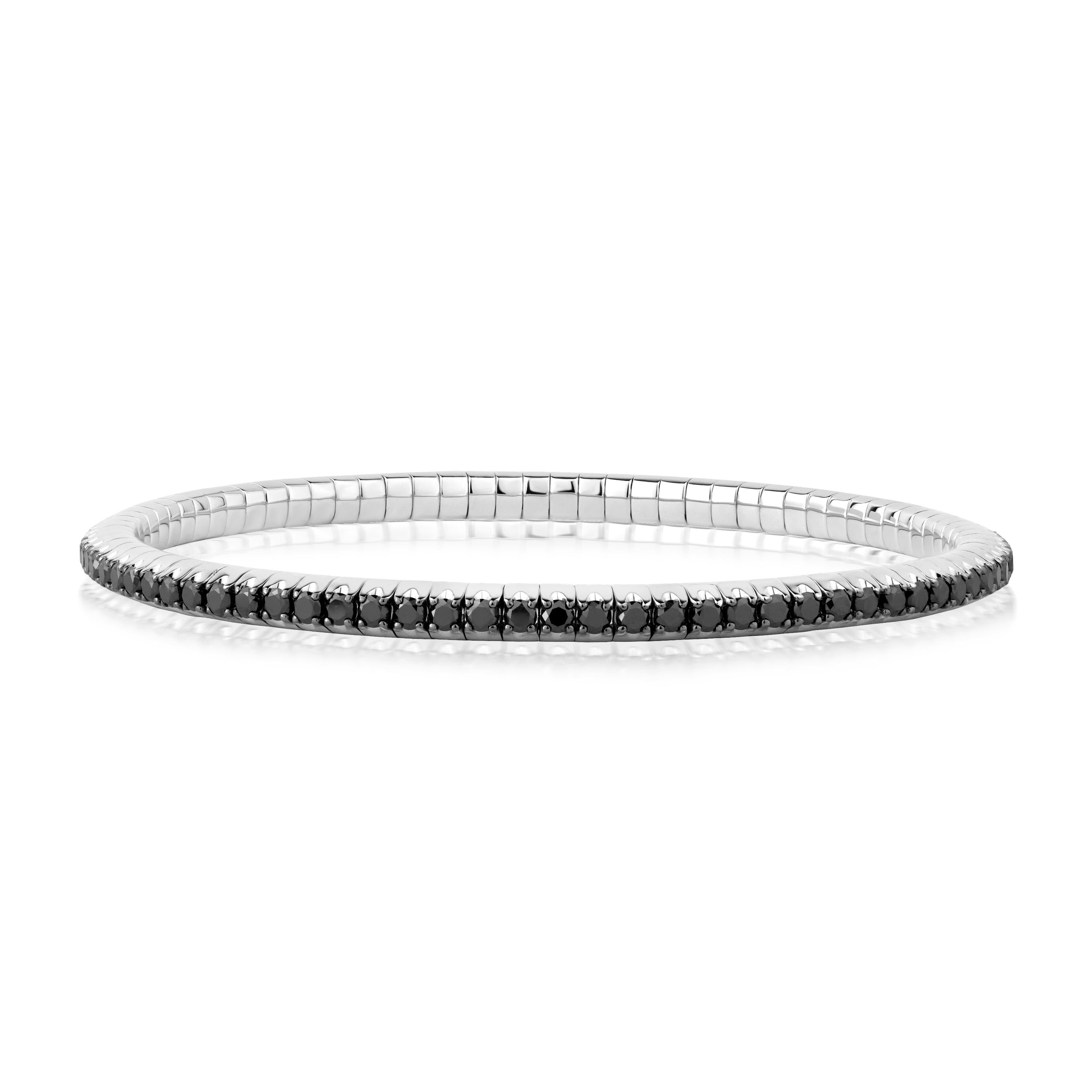 Taille ronde Nigaam Bracelet tennis en or blanc 18 carats avec diamants noirs naturels de 2,92 carats en vente