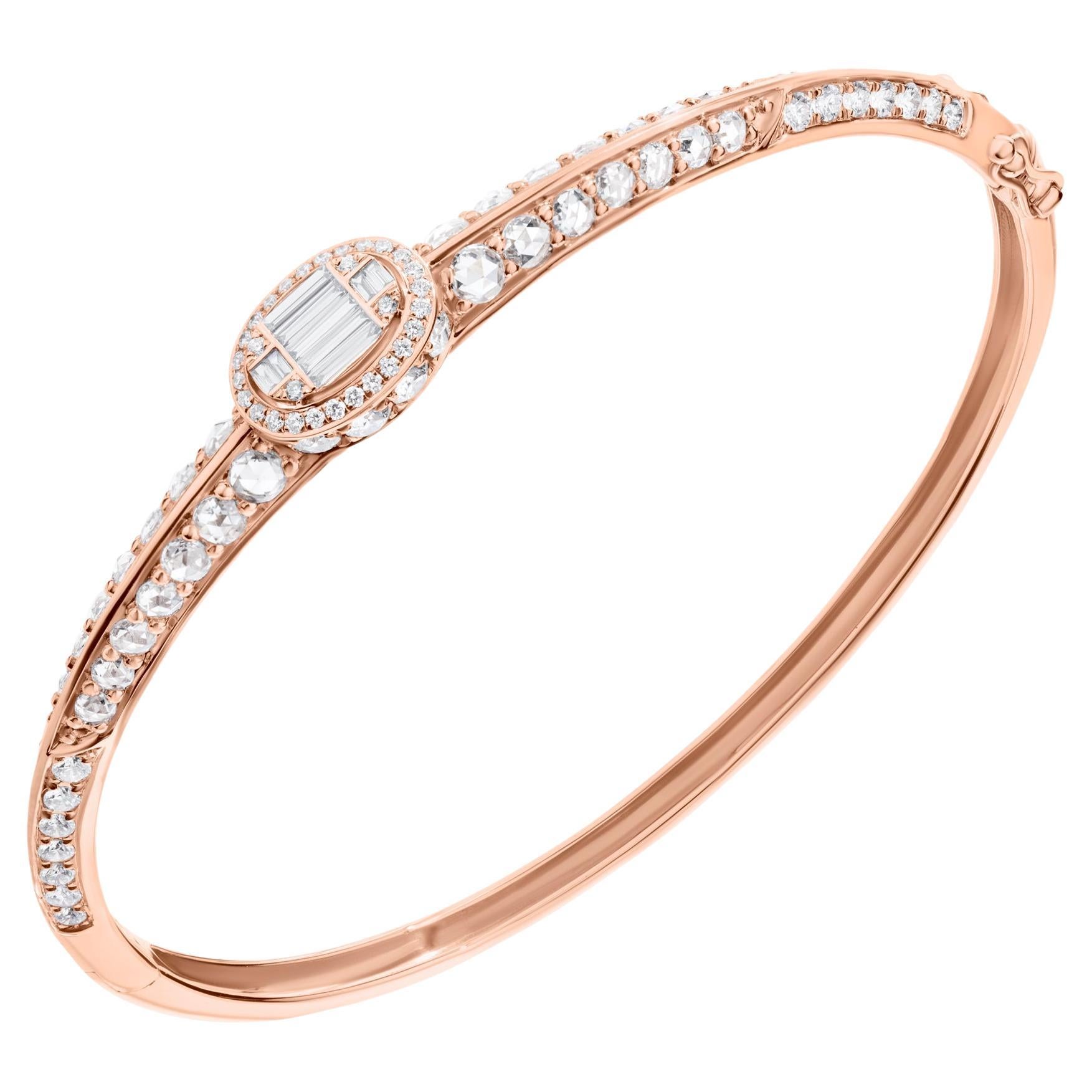 WIDE HINGED BANGLE PINK GOLD WITH BAGUETTE DIAMONDS