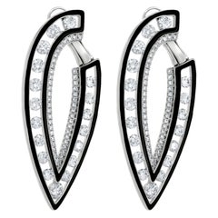 Nigaam 2.98cttw Diamond with 0.15cts. Enamel Drop Earrings in 18k White Gold