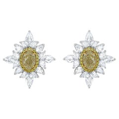 Nigaam 3.18 Carat T.W. Diamond Flower Stud Earrings in 18k White and Yellow Gold
