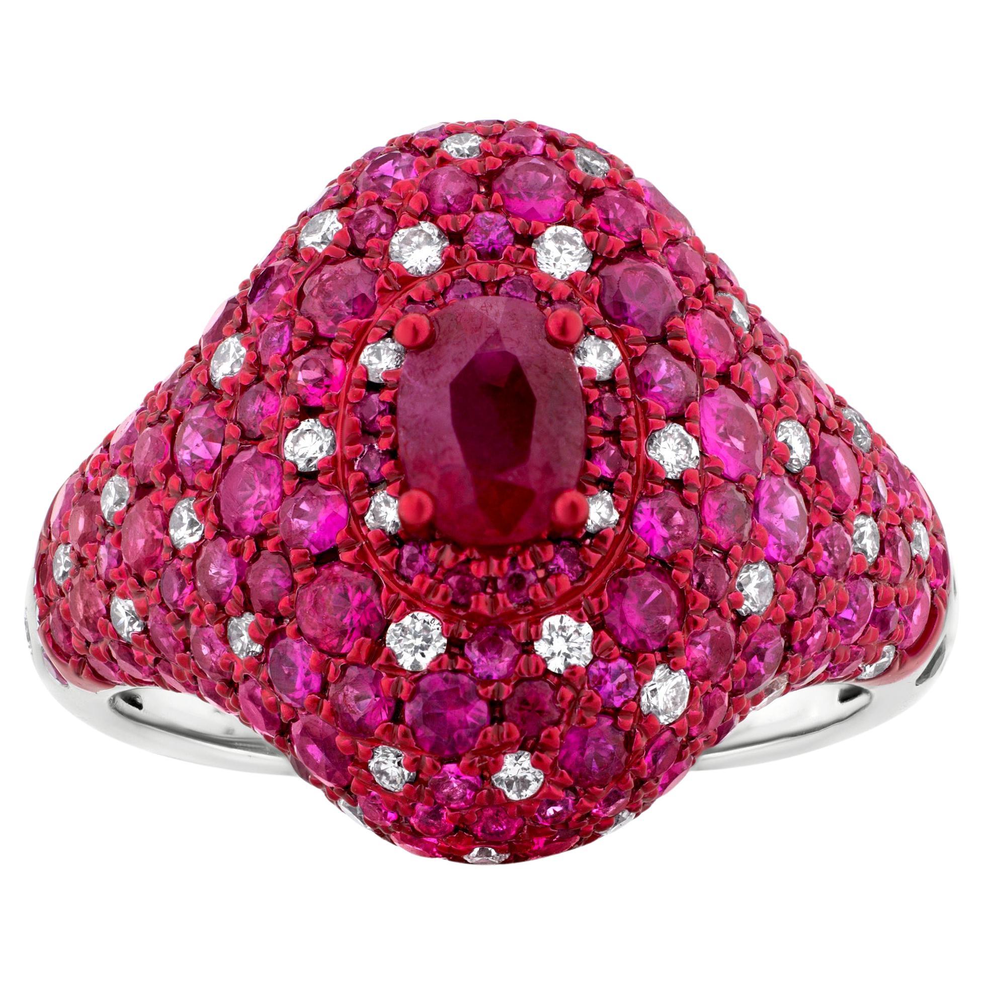 Nigaam 3.25 Ctw. Ruby/VS Diamond Ring Size 7 in 18K White Gold with Red Rhodium