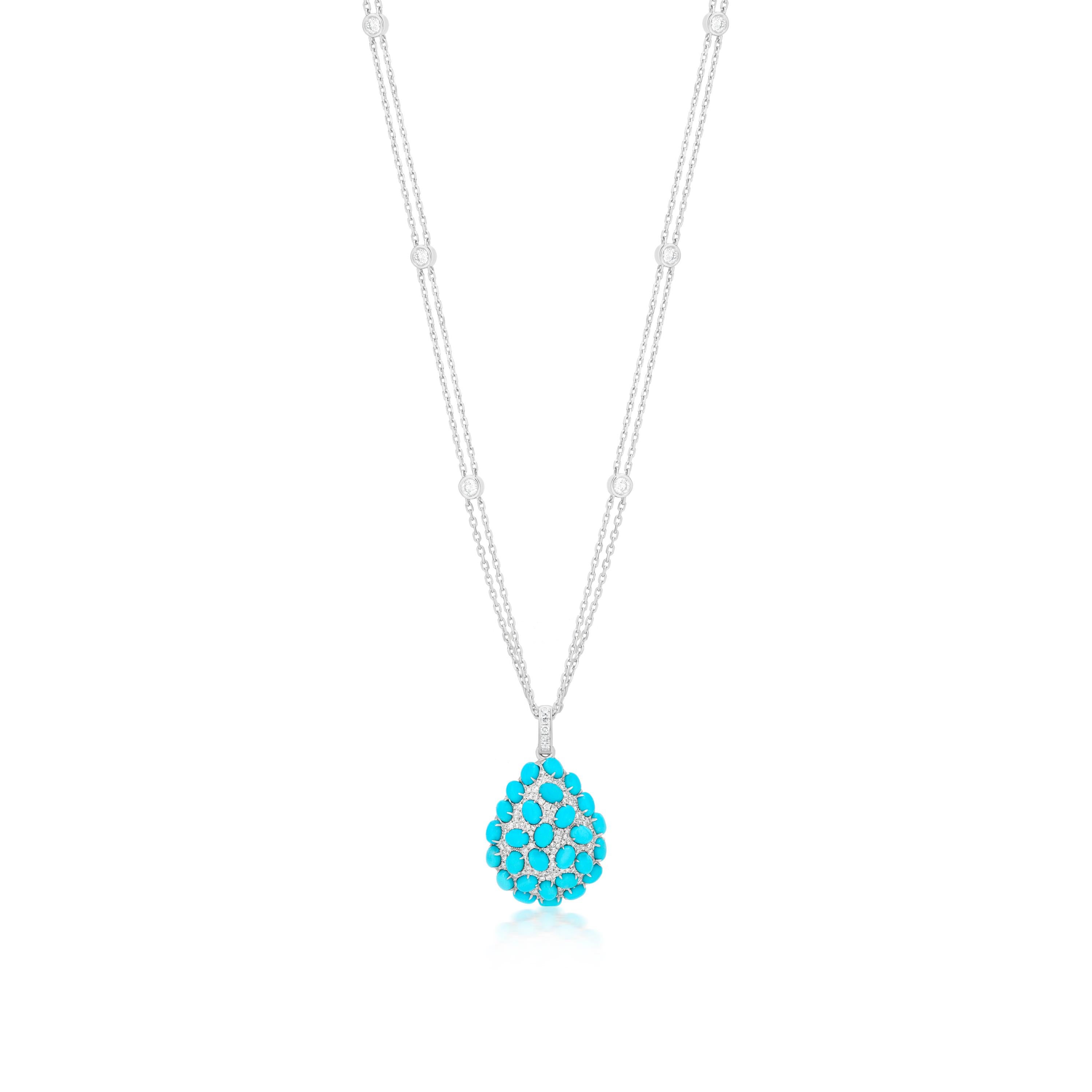 Oval Cut Nigaam 3.24 Cttw Sleeping Beauty Turquoise and Diamond Cluster Pendant in 18K