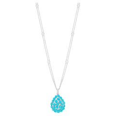 Nigaam 3.24 Cttw Sleeping Beauty Turquoise and Diamond Cluster Pendant in 18K