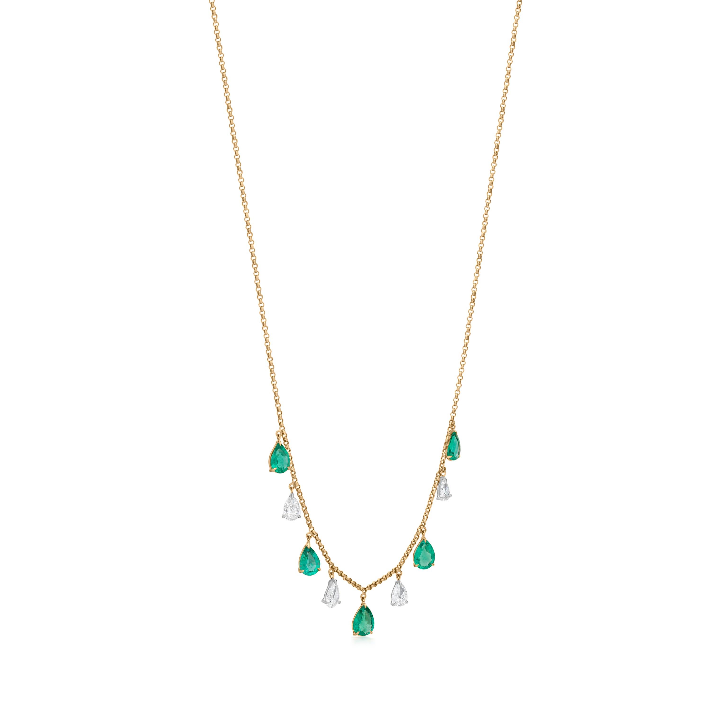 Contemporary Nigaam 3.51cttw Pear-Shaped Emerald & Diamond Drop Necklace in 18k Yellow Gold