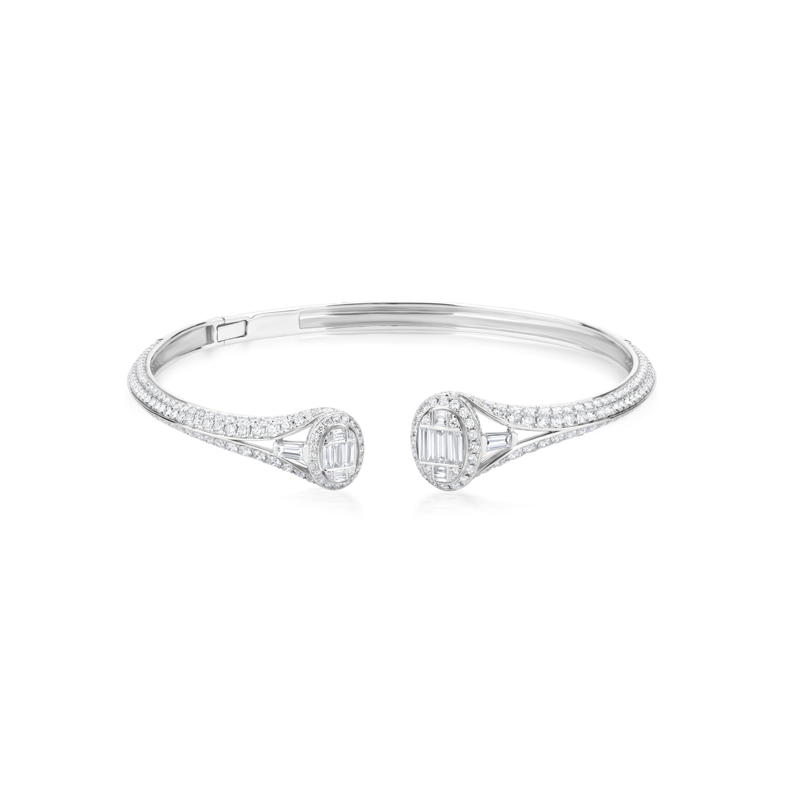 Nigaam 3.55 Cttw. Diamant-Manschettenknopf aus 18K Weißgold (Rundschliff)