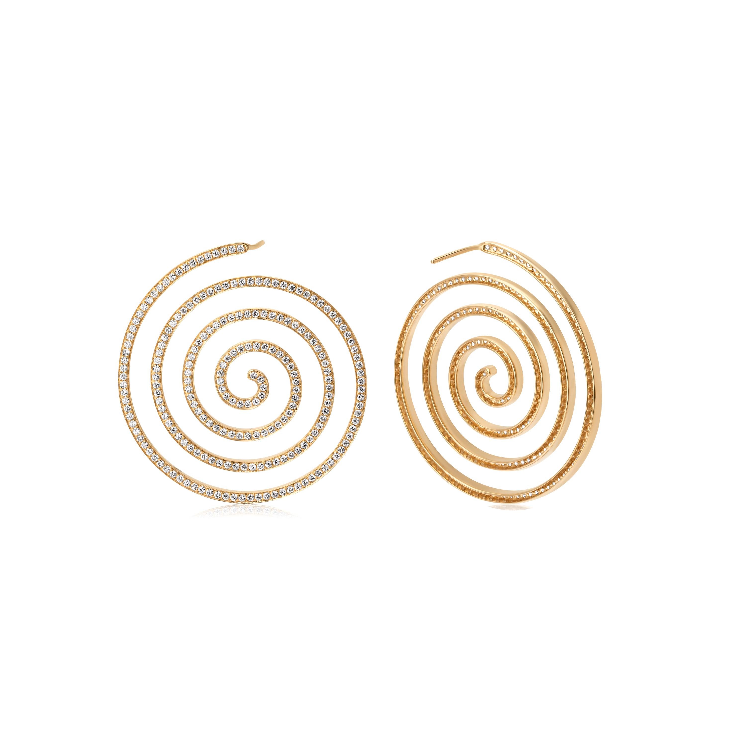Nigaam 3.62cttw Round Diamond Coiled Stud Earrings in 18k Yellow Gold In New Condition In New York, NY