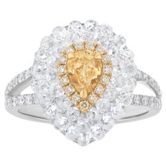 Nigaam 3.89 Cttw. Weißer und gelber Diamanten-Tropfen-Verlobungsring aus 18 Karat Gold