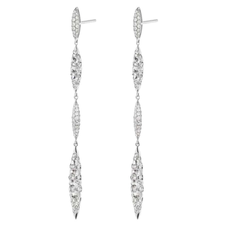 Rarever 18k White Gold Rose Cut Diamond Hanging 5.32cts Earrings For ...