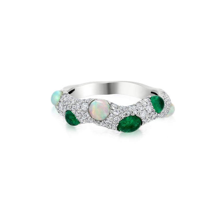 Nigaam 4.34ct T.W Round Diamond, Emerald, Ruby and Ethiopian Opal Stack ...