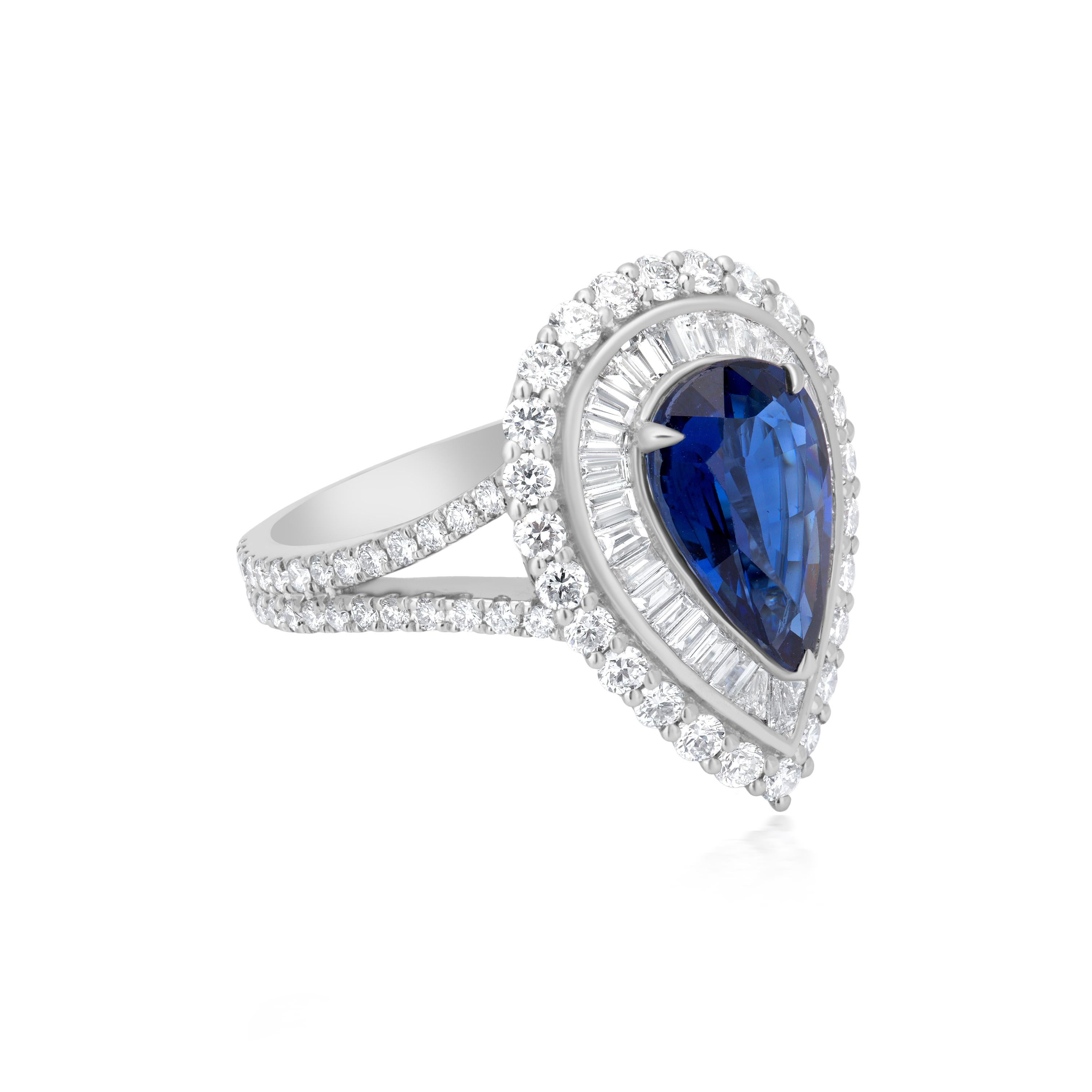 Contemporary Nigaam 4.38 Carat T.W. Blue Sapphire and Diamond Cluster Ring in 18k White Gold
