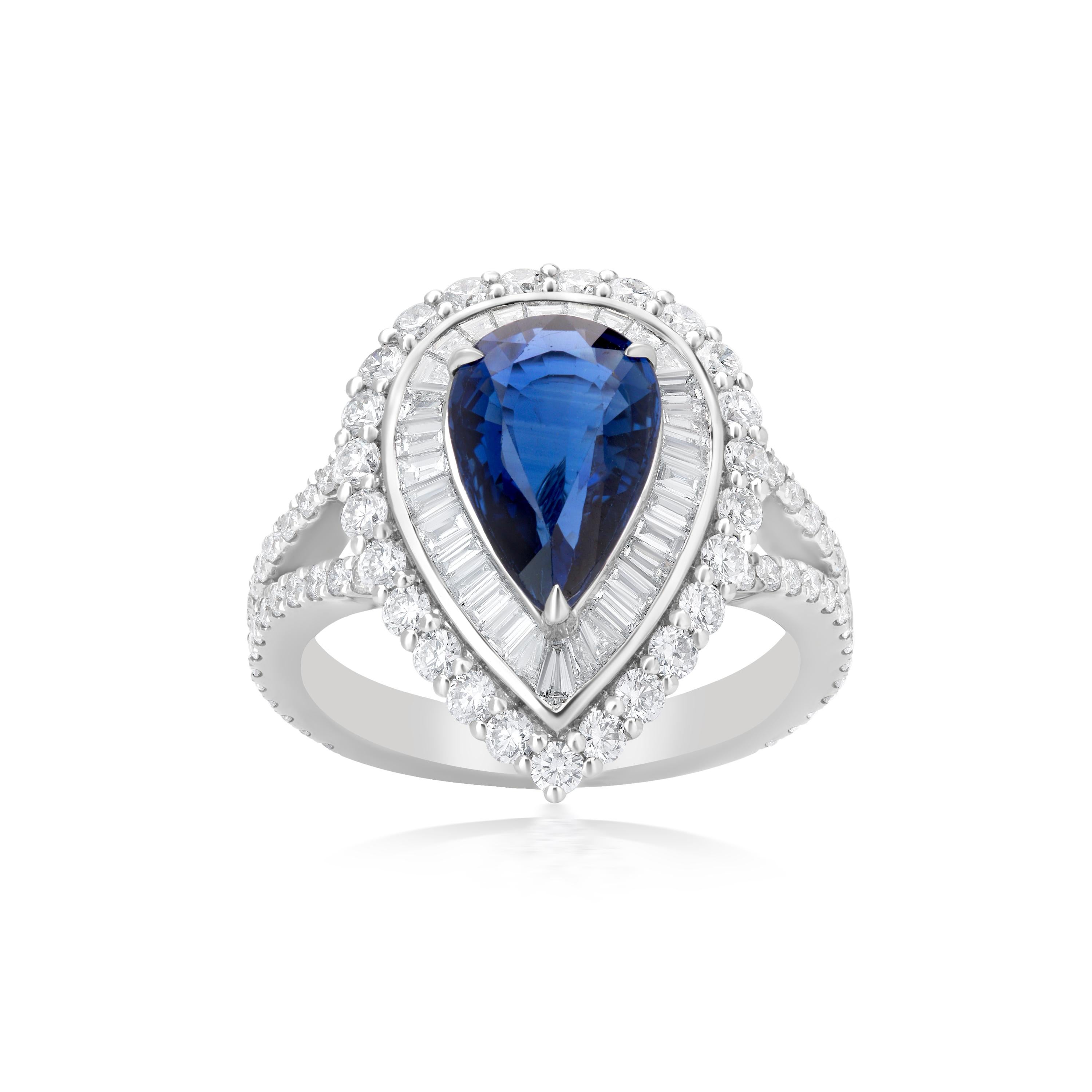 Pear Cut Nigaam 4.38 Carat T.W. Blue Sapphire and Diamond Cluster Ring in 18k White Gold