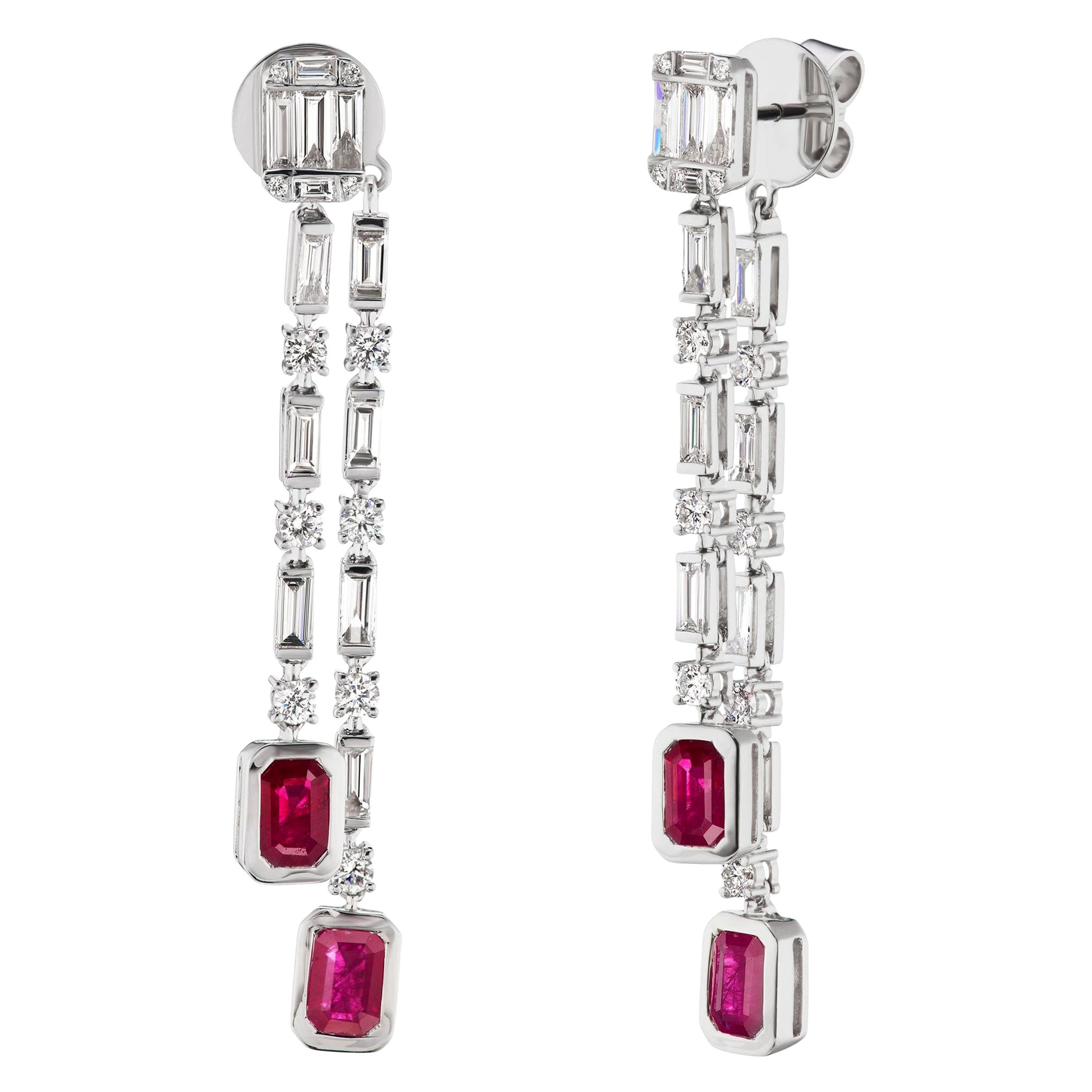 detectie klap kussen Nigaam 4.56cttw Ruby and Diamond Dangle Earrings in 18k White Gold For Sale  at 1stDibs