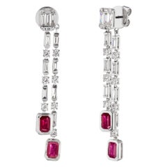 Nigaam 4.56cttw Ruby and Diamond Dangle Earrings in 18k White Gold