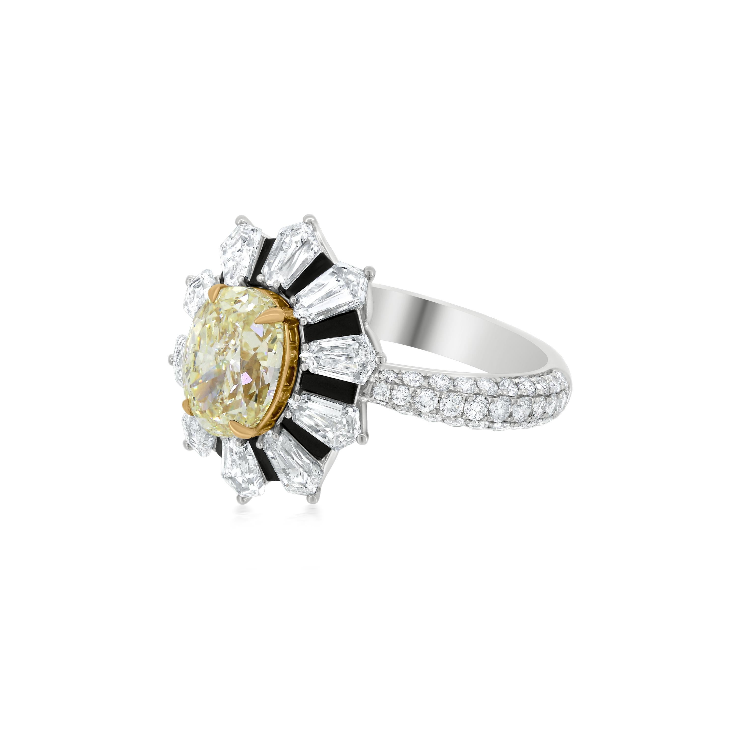 Contemporary Nigaam 4.6cttw, Yellow and White Diamond Cocktail Ring in 18k White Gold
