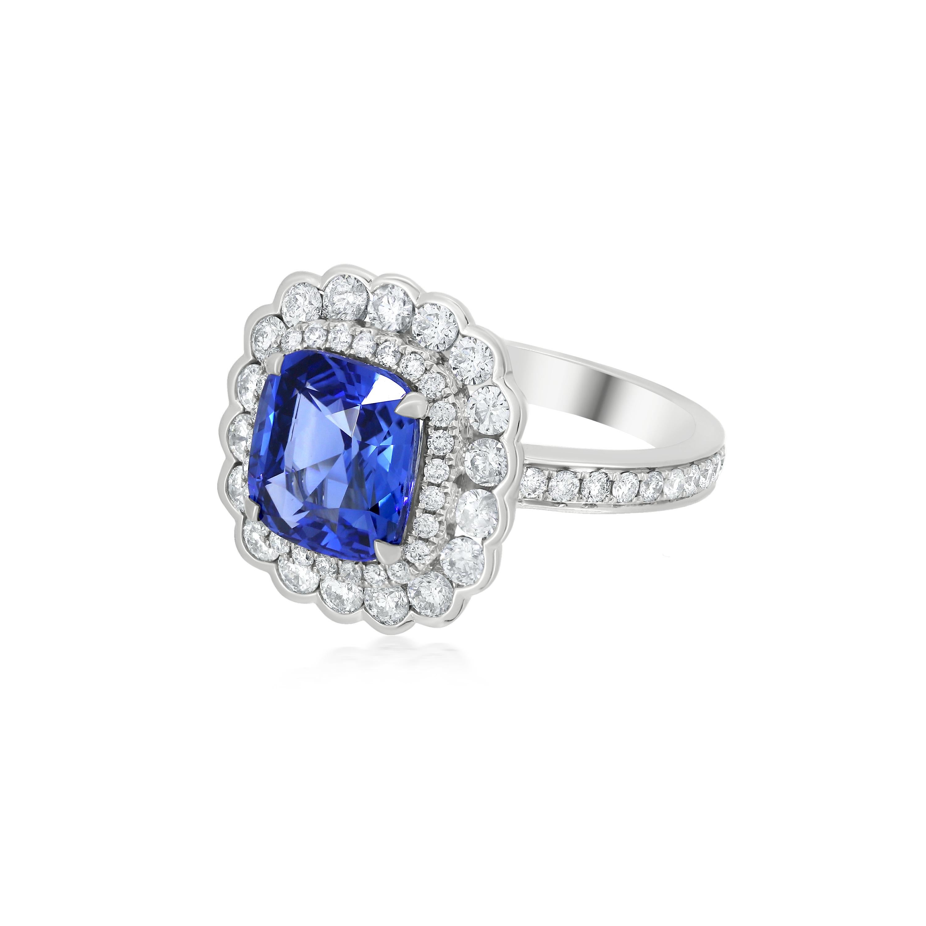 Contemporary Nigaam 5.12 Cttw. Blue Sapphire and Diamond Glamorous Cluster Ring in 18K Gold For Sale
