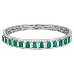 Nigaam 5.65 Ct. T.W. Emerald and Diamond Bangle Bracelet in 18k White Gold