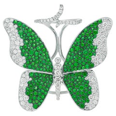 Nigaam 5.68 Cttw. Tsavorite and Diamond Butterfly Ring in 18K White Gold