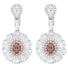 Nigaam 6.06cttw White, Pink and Brown Pink Diamond Dangle Earrings in 18k Gold