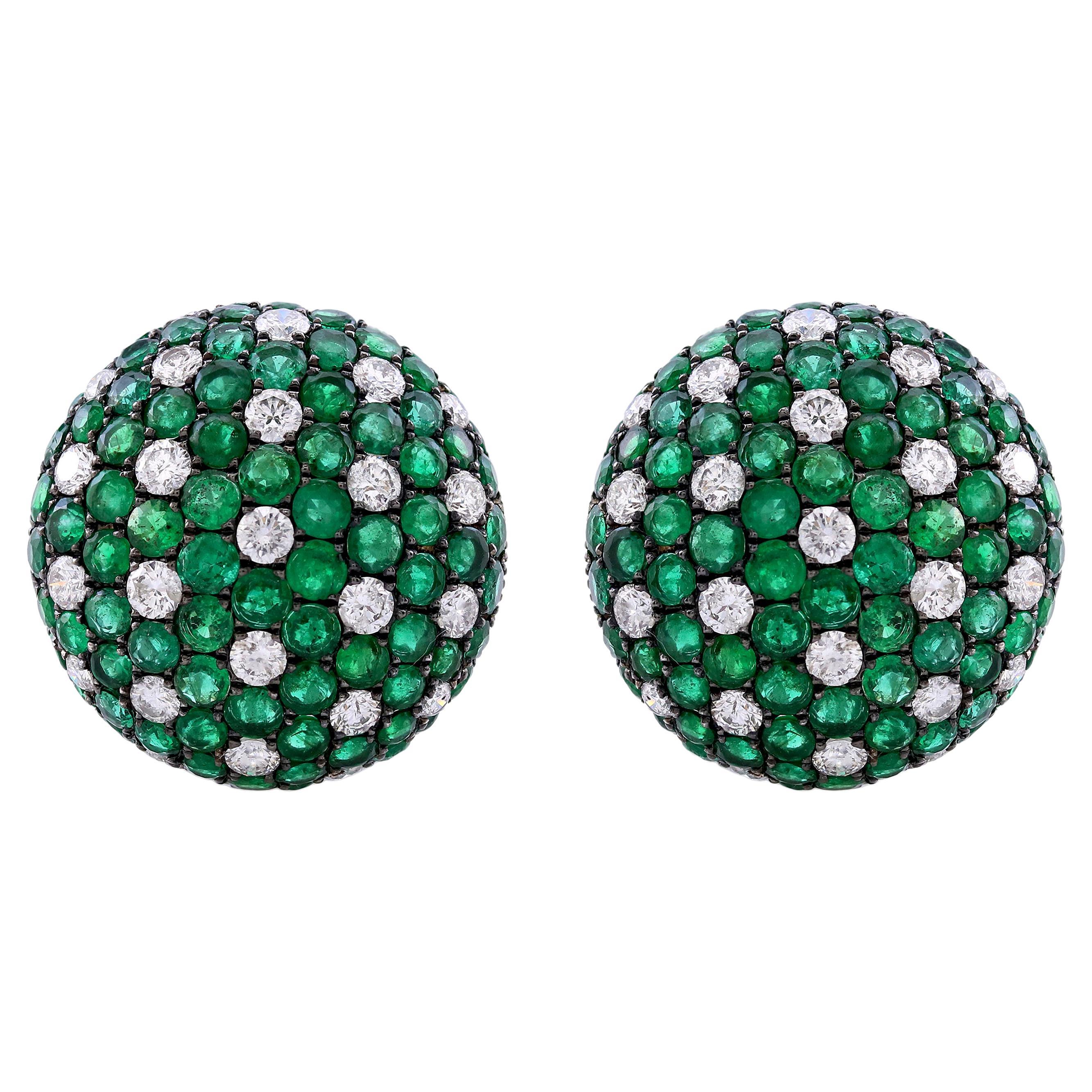 8.35 Cttw Natural Emerald/Diamond Stud Earrings in 18k White Gold, Black Rhodium