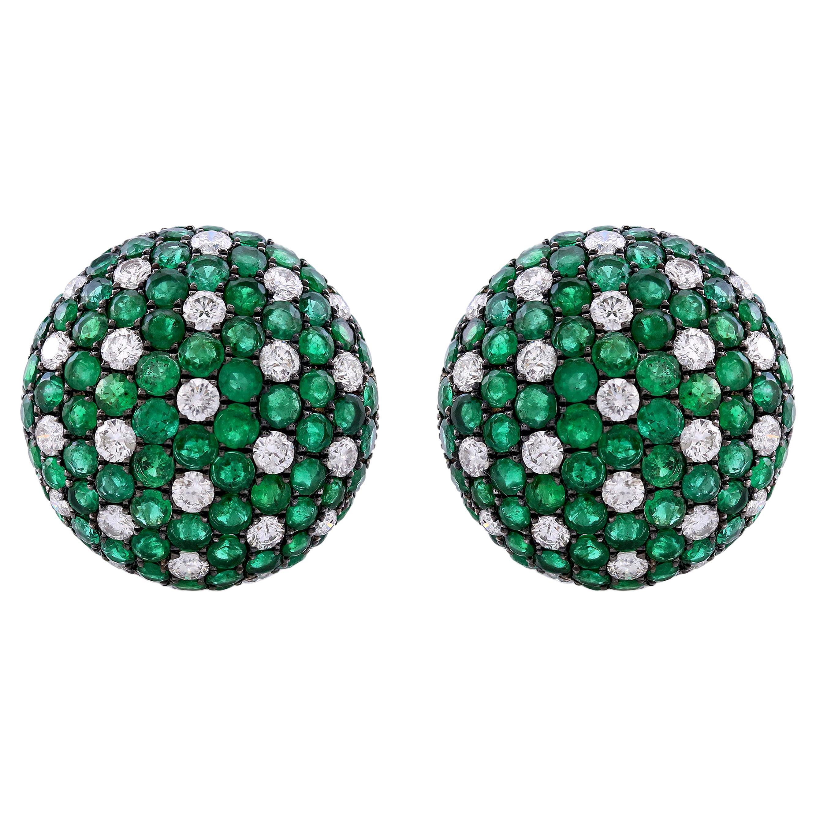 Nigaam 6.35 Cts Emerald & Diamond Stud Earrings in 18k White Gold, Black Rhodium