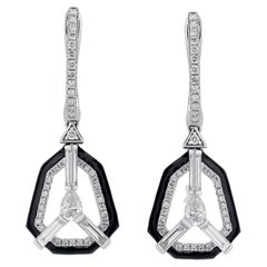 Nigaam 6.36cttw. Diamond, Black Onyx & Crystal Dangle Earring in 18k White Gold
