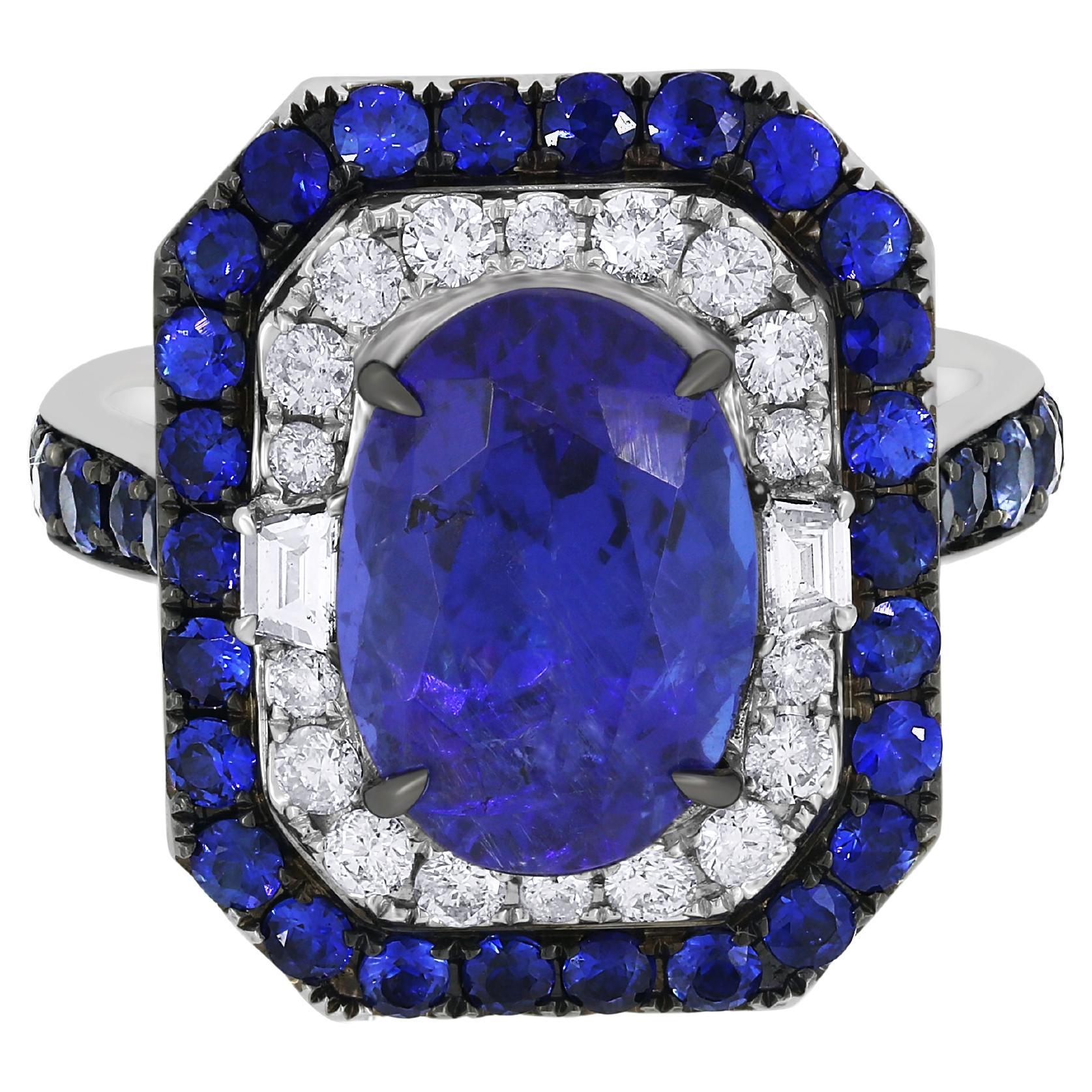 Nigaam 7.13 Cttw. Tanzanite, Blue Sapphire and Diamond Engagement Ring 