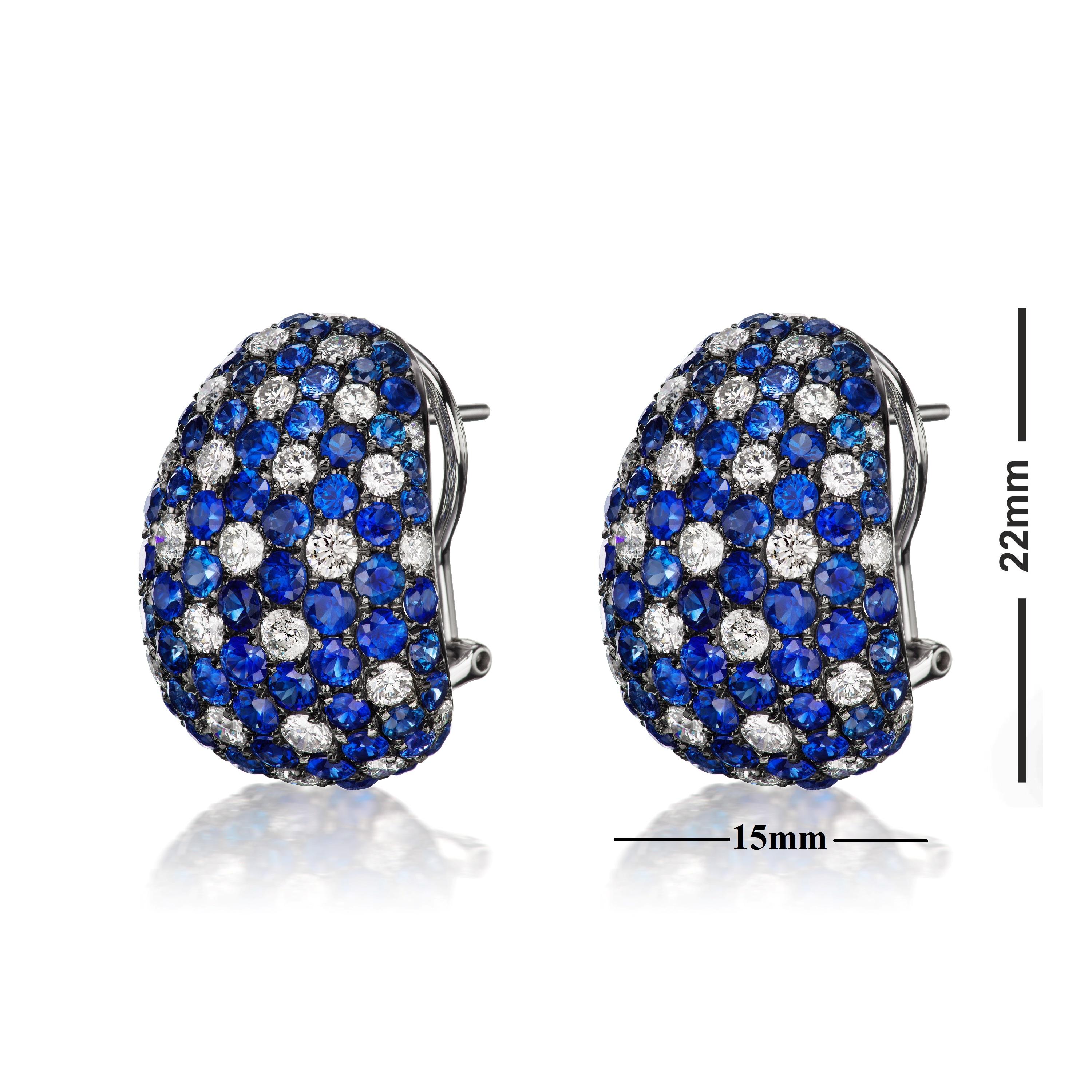 Nigaam 7.14 Cts. Blue Sapphire with Diamond Stud Earrings in 18K White Gold In New Condition In New York, NY