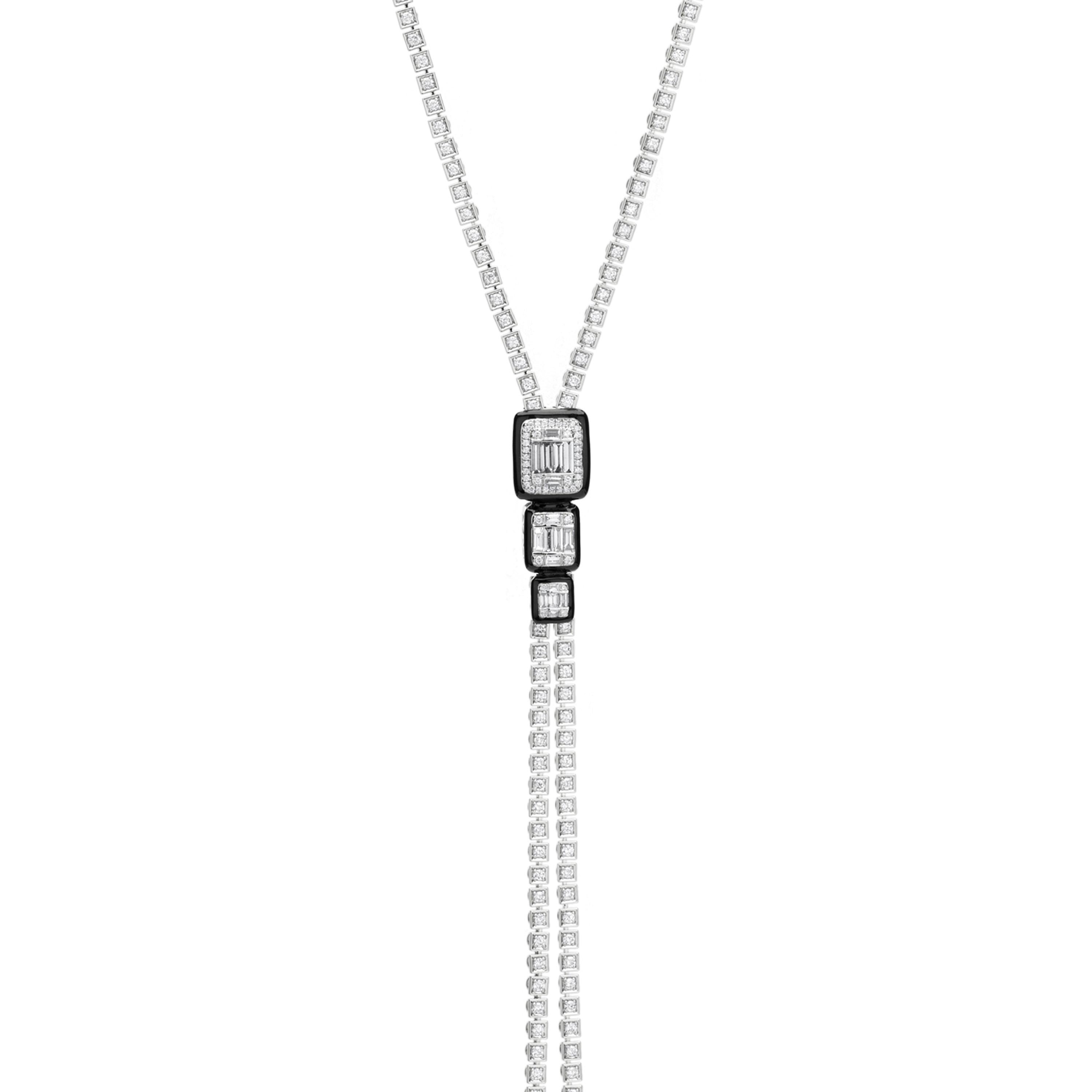 Contemporary Nigaam 7.31cttw, Diamond with 0.35cts, Enamel Long Chain Necklace in 18k Gold For Sale
