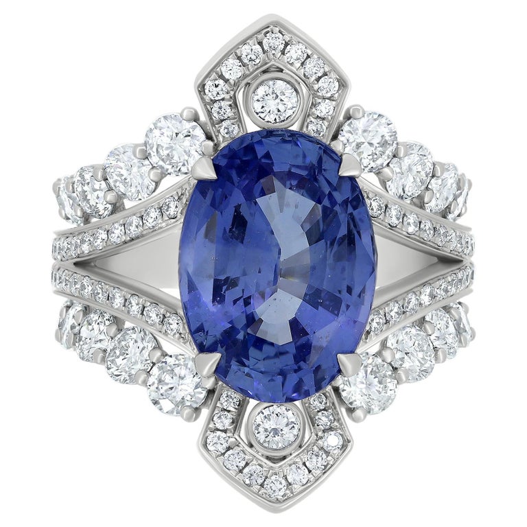 Bague or blanc 18 carats, diamant 0,080 carat et saphir 0,48 carat