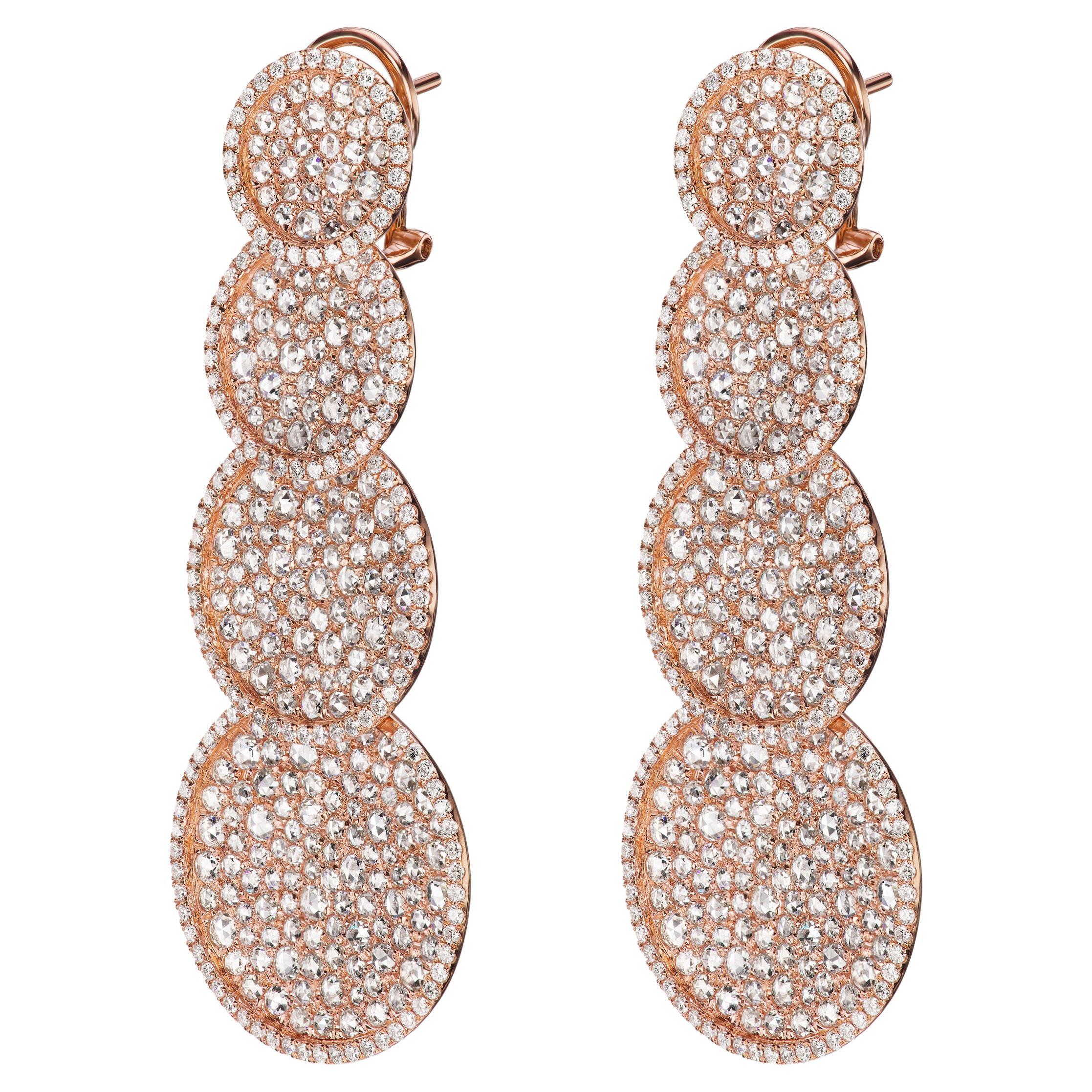 14K Rose Gold 1/6 Cttw Round Diamond and 8mm Round Pearl Floral Drop Stud Earrings (H-I Color, I1-I2 Clarity)