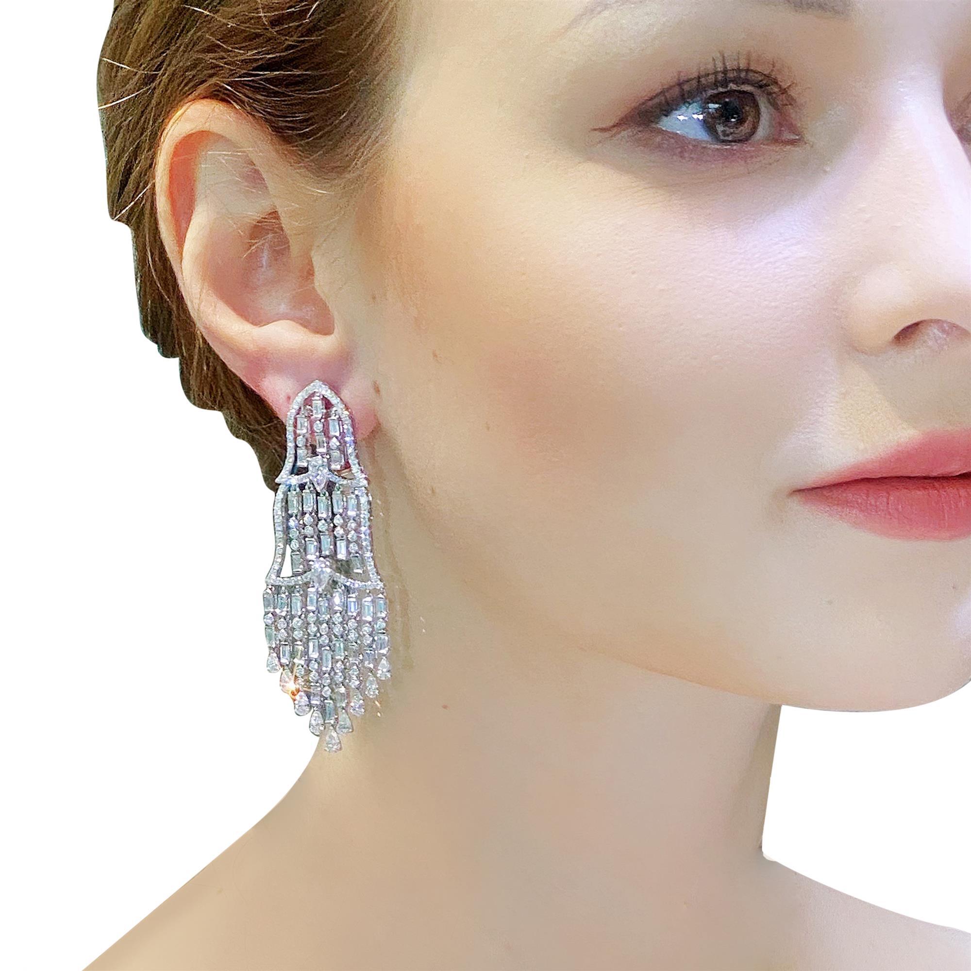 Contemporary Nigaam 8.13 Cttw. Diamond Chandelier Earrings in 18K White Gold For Sale