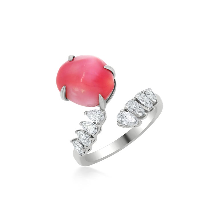 Nigaam 8.53 Cttw. Conch Pearl and Diamond Bypass Ring in 18K White Gold ...