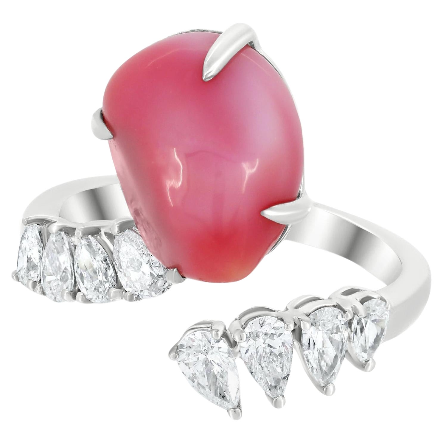 Nigaam 8,53 Cttw. Bypass-Ring aus 18 Karat Weißgold mit Perlen und Diamanten