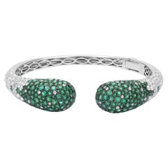 Nigaam 8.6 Carat T.W. Emerald and Diamond Cuff Bracelet in White Gold