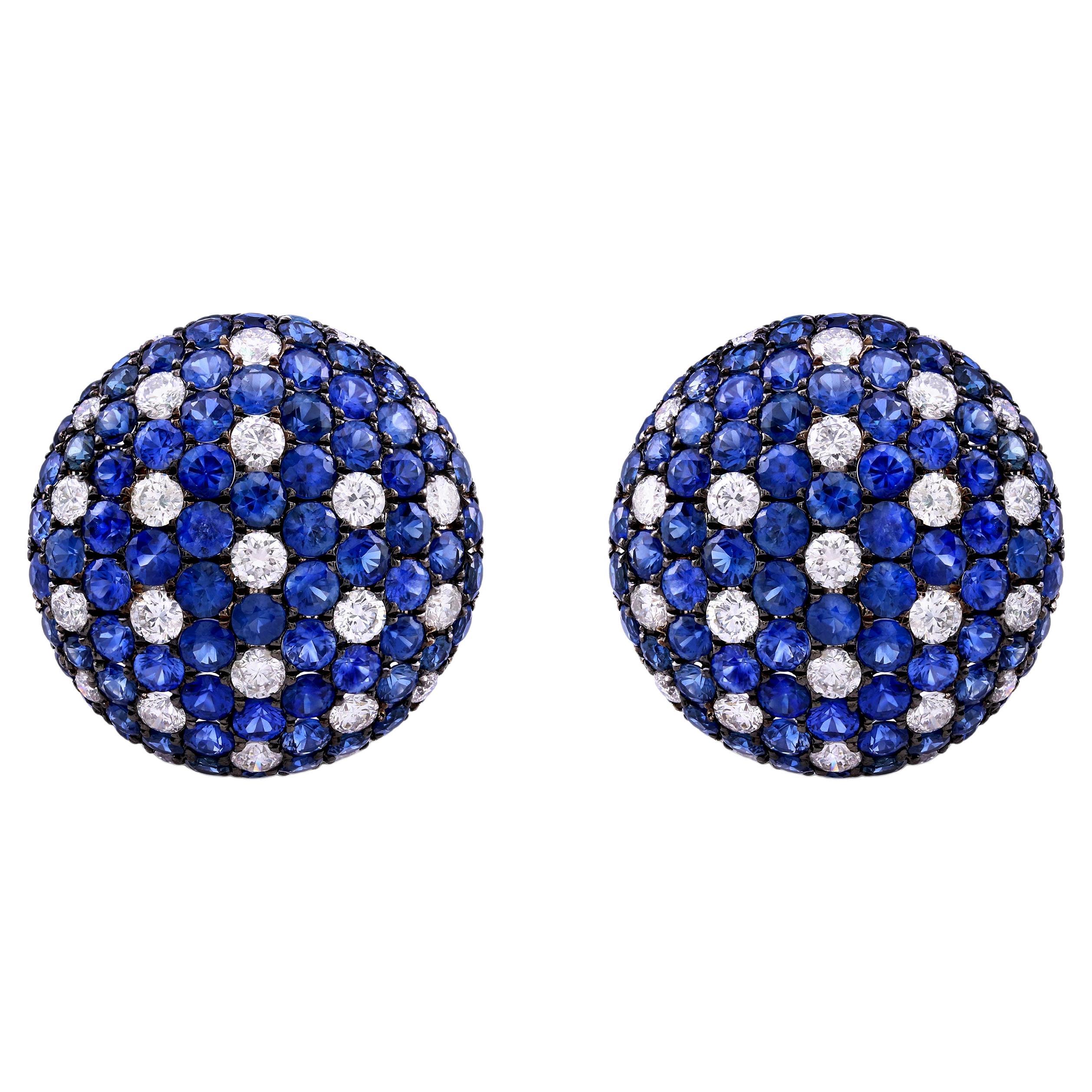 Nigaam 9.85 Cttw. Blue Sapphire and Diamond Stud Earrings in 18k White Gold For Sale