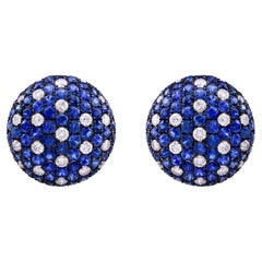 Nigaam 9.85 Cttw. Blue Sapphire and Diamond Stud Earrings in 18k White Gold