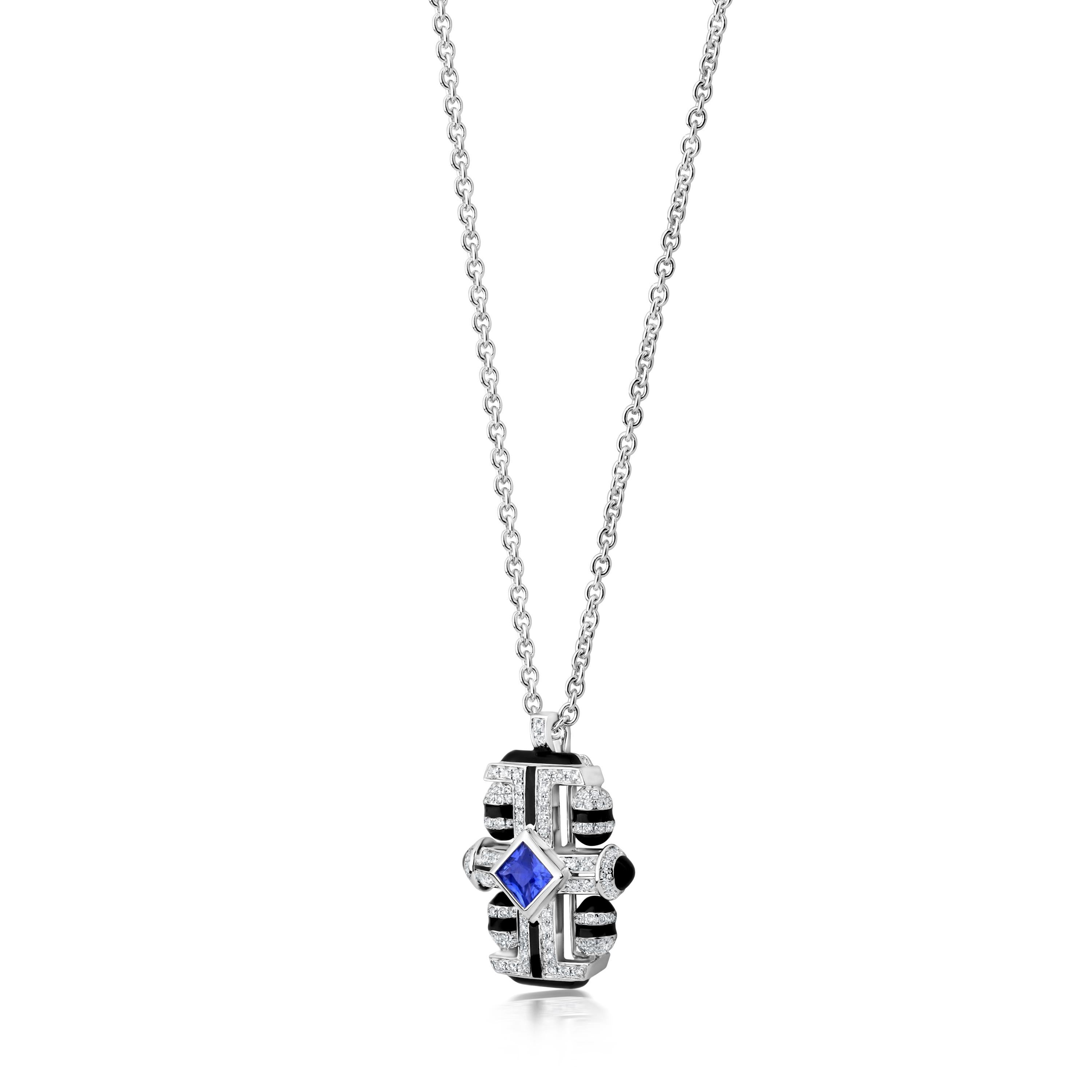Square Cut Nigaam Art Deco 0.65 Ctw Sapphire/VS Diamond Cross 18