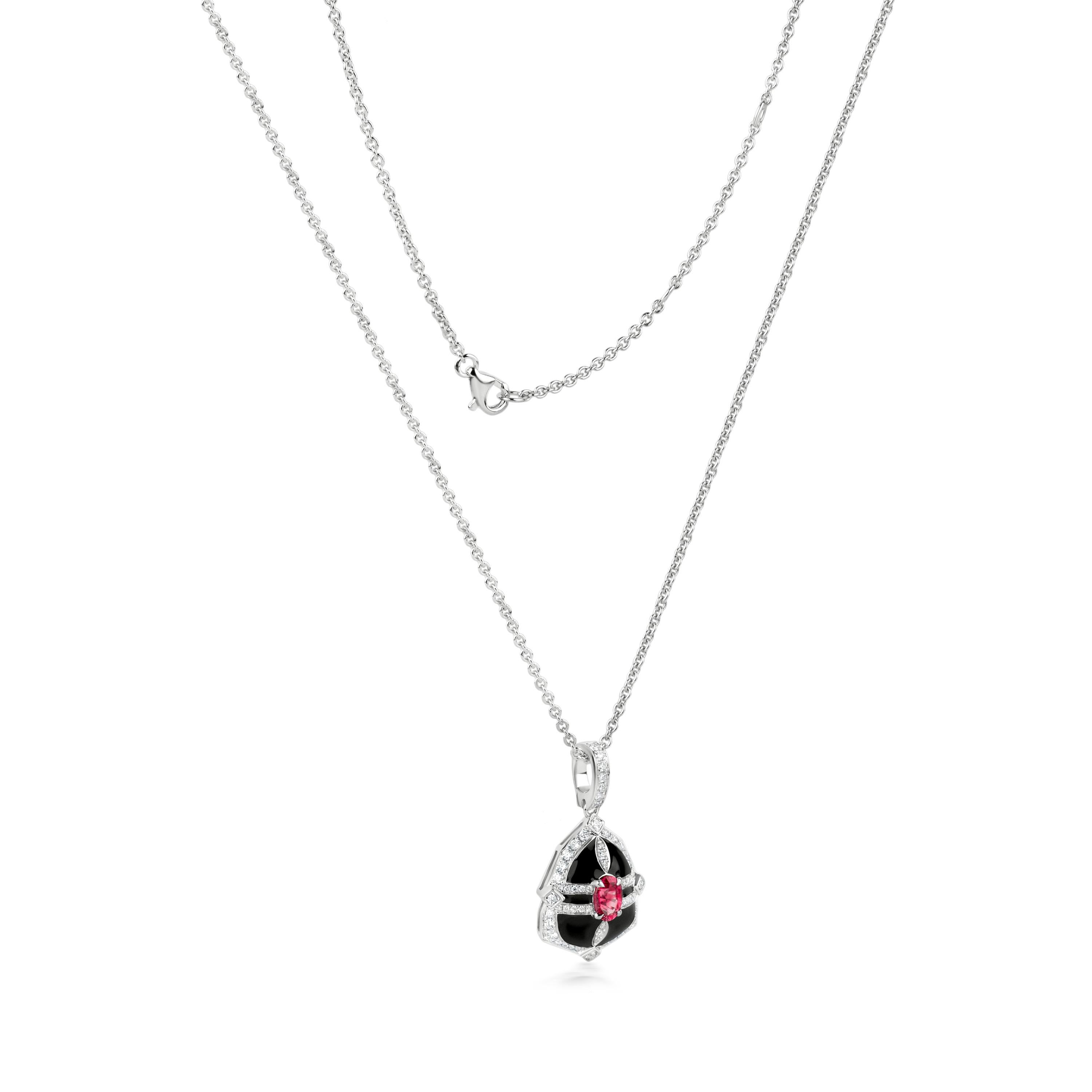 Taille ronde Nigaam Art Deco 0.80 Ctw Ruby/VS Diamond Teardrop Pendant in 18K White Gold 18
