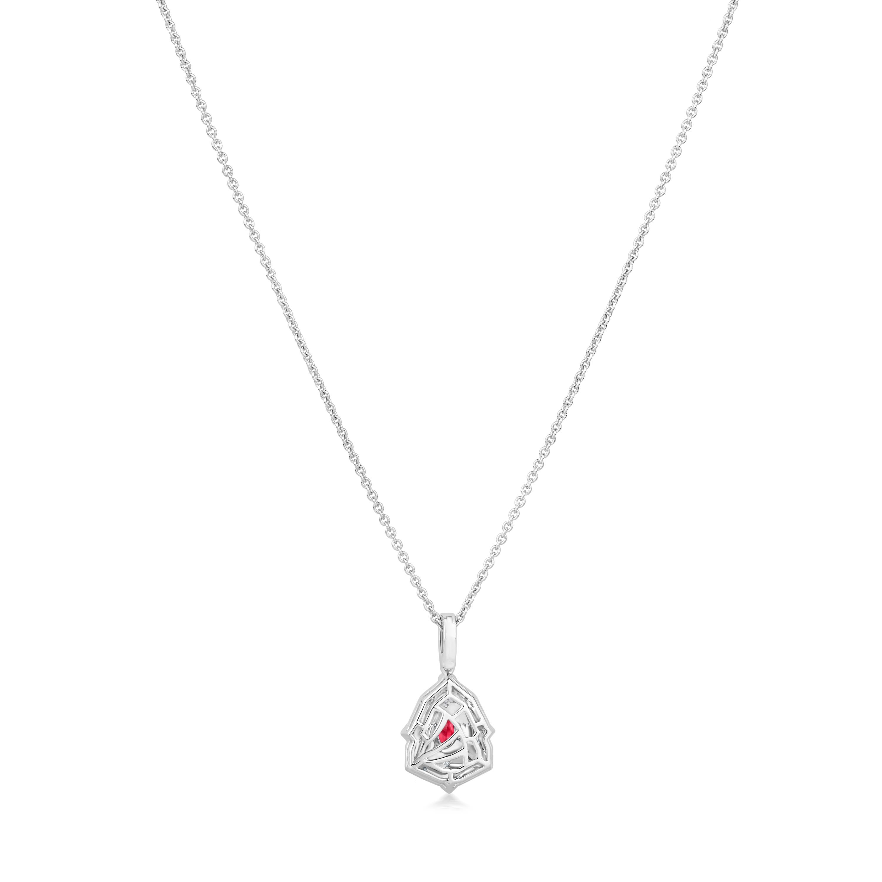Nigaam Art Deco 0.80 Ctw Ruby/VS Diamond Teardrop Pendant in 18K White Gold 18