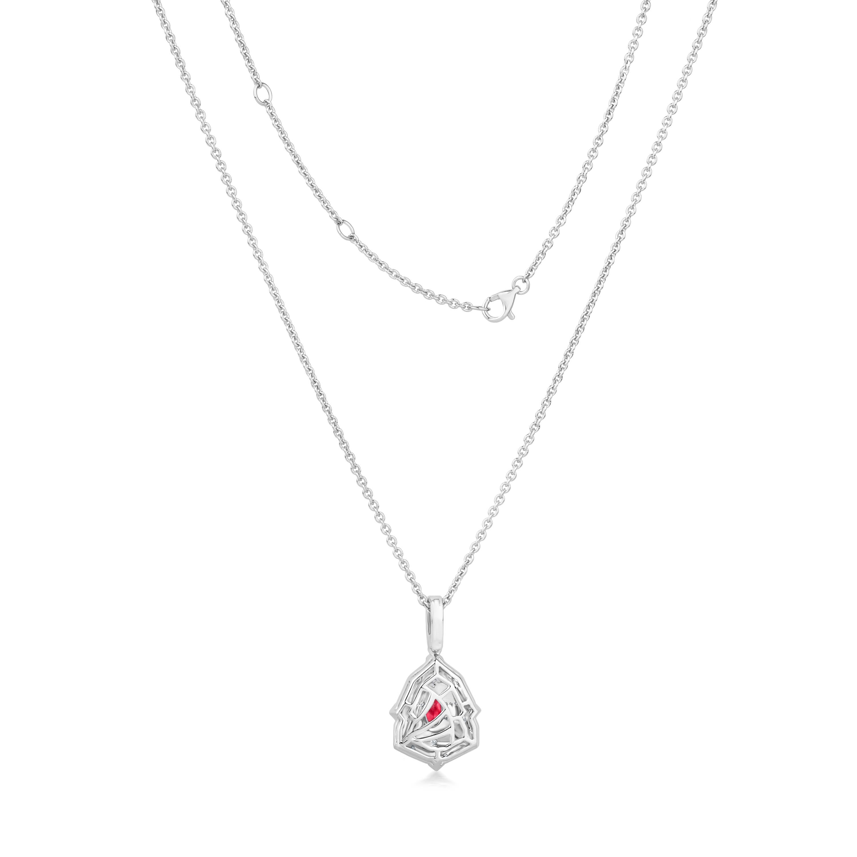 Nigaam Art Deco 0.80 Ctw Ruby/VS Diamond Teardrop Pendant in 18K White Gold 18