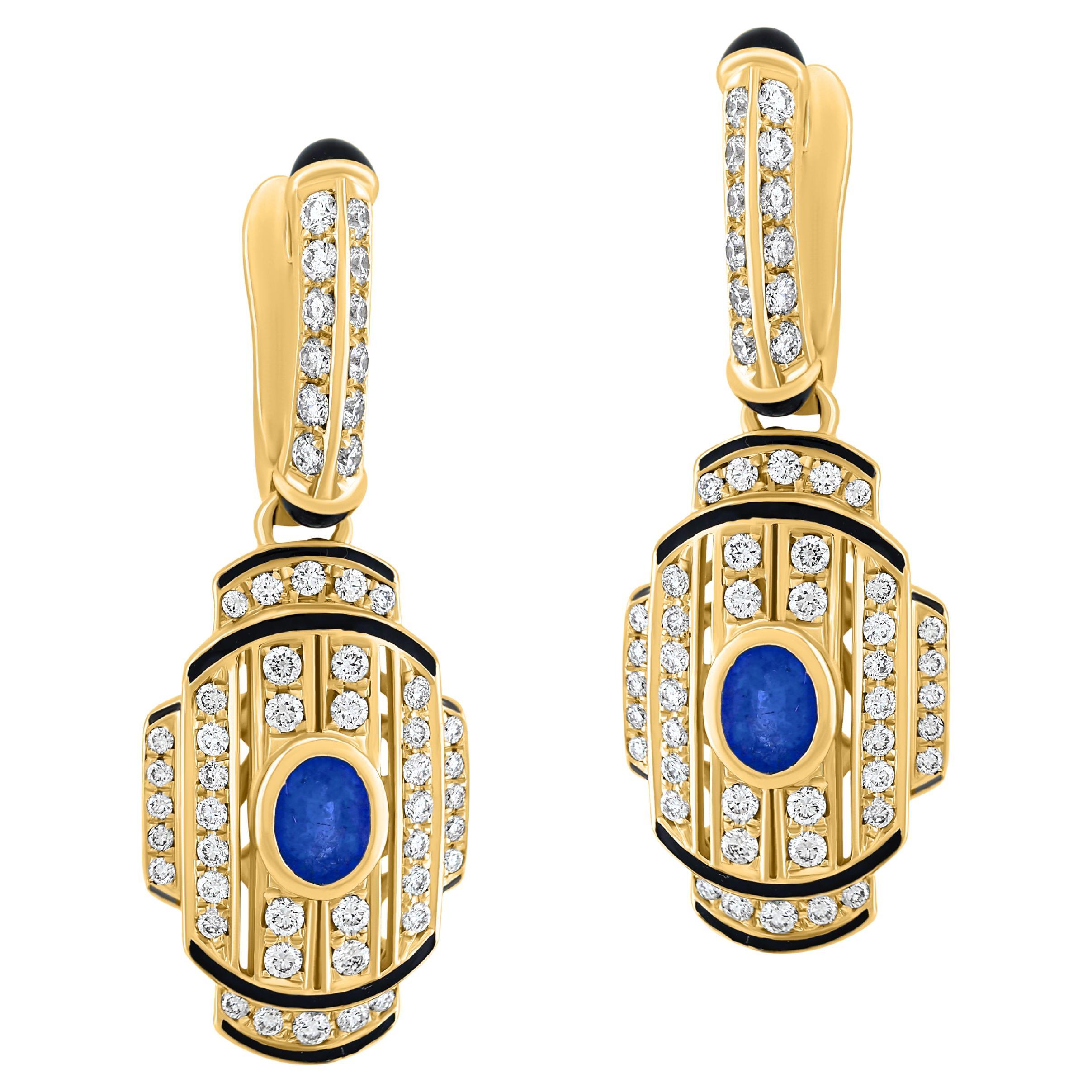 Nigaam Art Deco 1.06 Ctw. Orecchini pendenti con zaffiro e diamante in oro giallo 18K