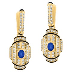 Nigaam Art Deco 1.06 Ctw. Sapphire & Diamond Dangle Earrings in 18K Yellow Gold