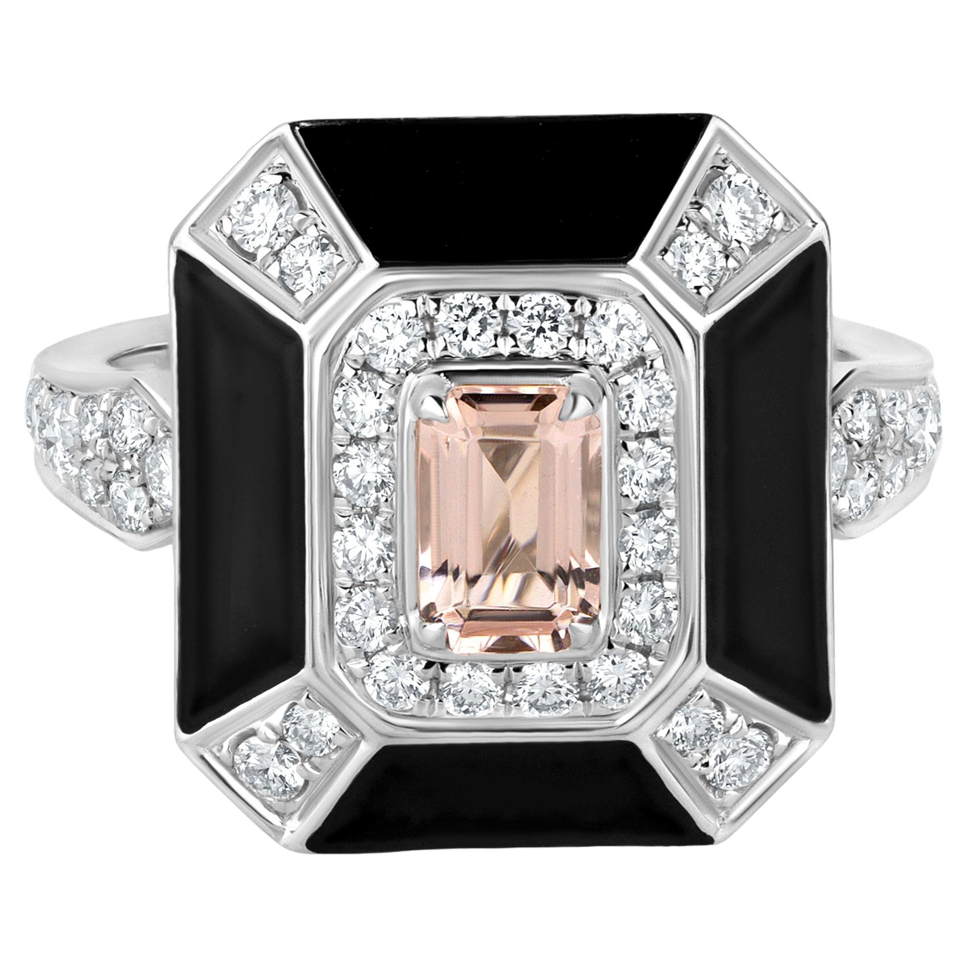 Nigaam Art Deco 1.25 Ctw. Morganite/VS Diamond Ring Size 7 in 18K White Gold For Sale