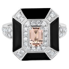 Nigaam Art déco 1.25 ct. pt. Bague Morganite/VS diamant taille 7 en or blanc 18 carats