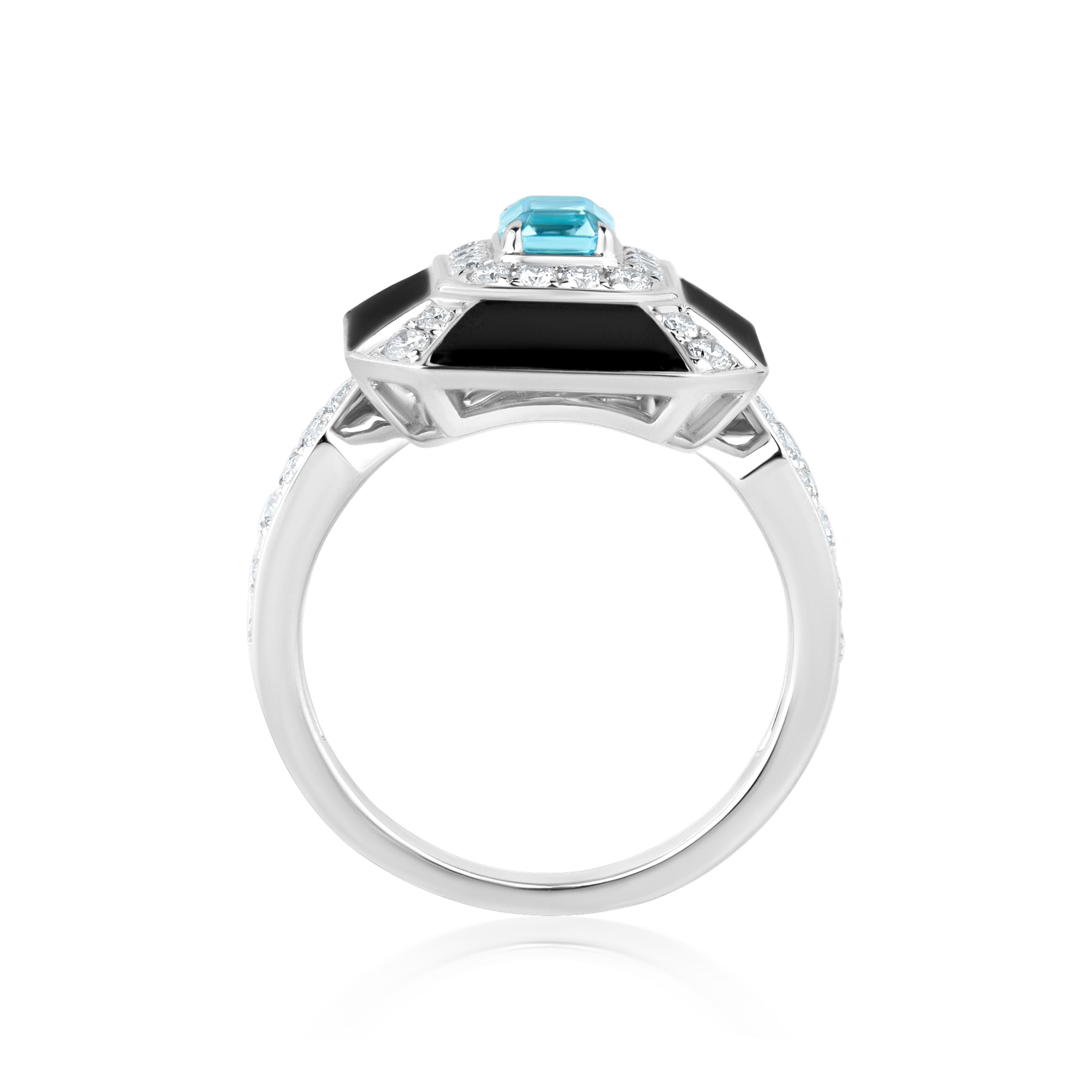 Nigaam Art Deco 1,28 ct. Aquamarin & VS Diamantring Größe 7 in 18 Karat Weißgold mit Aquamarin (Achteckschliff) im Angebot