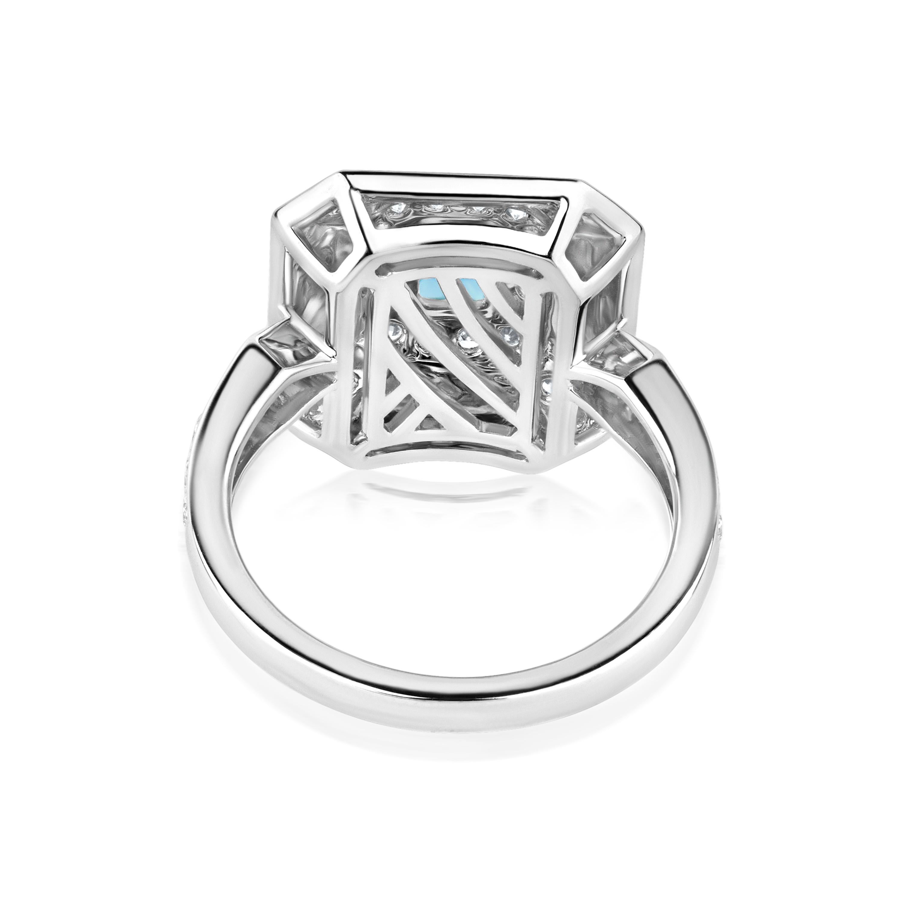 Nigaam Art Deco 1,28 ct. Aquamarin & VS Diamantring Größe 7 in 18 Karat Weißgold mit Aquamarin im Zustand „Neu“ im Angebot in New York, NY