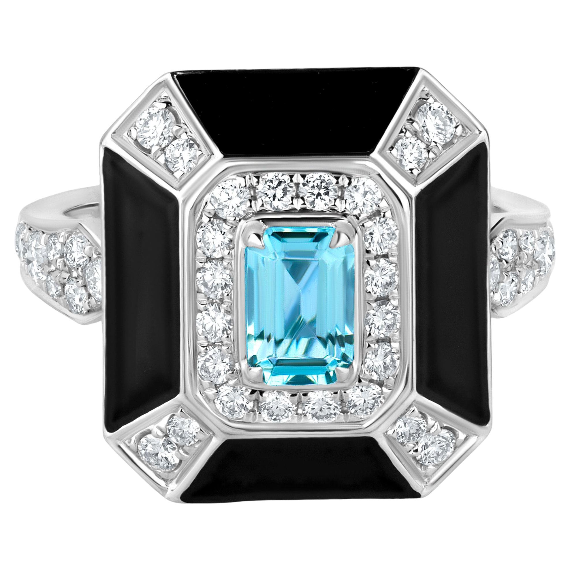 Nigaam Art Deco 1.28 Ctw. Aquamarine & VS Diamond Ring Size 7 in 18K White Gold