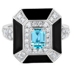 Nigaam Art Deco 1,28 ct. Aquamarin & VS Diamantring Größe 7 in 18 Karat Weißgold mit Aquamarin